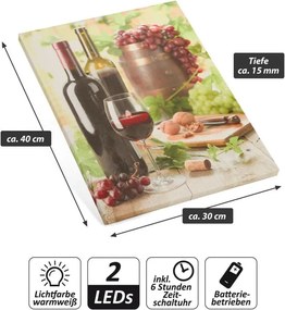 NEXOS Falikép bort ábrázoló 2 LED 30 x 40 cm