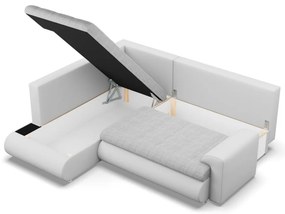 Tokio sarokkanapé, L alakú háttámlával, 2 ágyneműtartóval, fonott + műbőr, baloldali, szürke - fehér