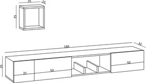 TV szekrény "AVIOR" 180x25x32 cm, tölgy szíinű