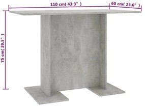 betonszürke szerelt fa étkezőasztal 110 x 60 x 75 cm