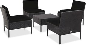 vidaXL 5-részes fekete polyrattan kerti kanapészett párnákkal