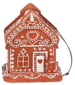 Karácsonyi dekoráció mézeskalács házkaMézeskalács, függő, polirezín, LED