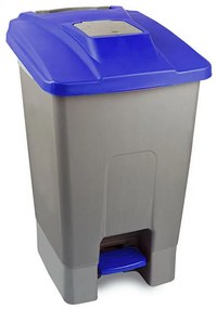 Szelektív hulladékgyűjtő konténer, műanyag, pedálos, fém színű, kék, 100L