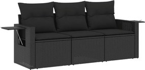 vidaXL 3 részes fekete polyrattan kerti ülőgarnitúra párnával