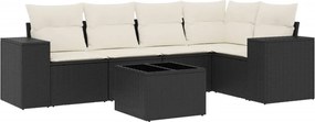 vidaXL 6 részes fekete polyrattan kerti ülőgarnitúra párnákkal
