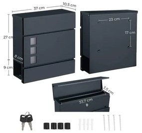 Modern postaláda újságtartóval, antracitszürke