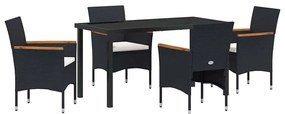 vidaXL Kert étkező szett párnával 5 pcs Fekete polirattan