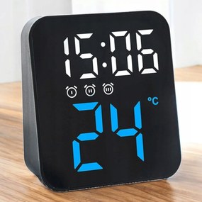 Modern LED-es ébresztőóra 3 riasztással, hőmérővel és hangvezérléssel