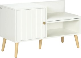 HOMCOM Cipőtároló Pad üléspárnával és Nyitott Polccal 4 Pár Cipőhöz - Cipőpadló Előszobába, Előcsarnokba, Nappaliba 80x33x49 cm Fehér | Aosom