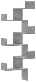 betonszürke szerelt fa fali sarokpolc 45 x 45 x 147 cm