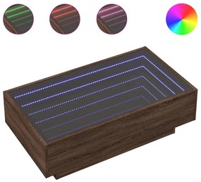Barna tölgy szerelt fa dohányzóasztal LED-del 90 x 50 x 30 cm