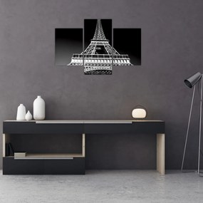 Kép - Eiffel-torony, fekete-fehér (90x60 cm)