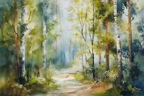 Fotótapéta Flizelina Tájkép Erdő Nyírfák Út 104x70,5 ragasztó