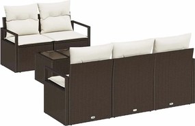 vidaXL Kanapé Szett 6 pcs Barna és Krém polirattan