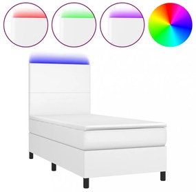 fehér műbőr rugós ágy matraccal és LED-del 90x200 cm