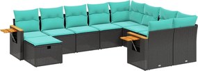 vidaXL 10 részes fekete polyrattan kerti ülőgarnitúra párnával