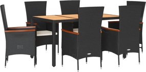 vidaXL 7 részes fekete polyrattan kerti étkezőgarnitúra párnával