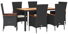 vidaXL 7 részes fekete polyrattan kerti étkezőgarnitúra párnával