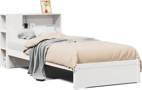 vidaXL fehér tömör fenyőfa könyvespolcos ágy matrac nélkül 75 x 190 cm