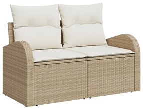 9 részes kertiszófa szett párnákkal Bézs Poli Rattan Akác, 2 üléses kertiszófa párnákkal Bézs Poli Rattan, 3 részes kültéri étkező szett párnákkal Bézs Poli Rattan Akác