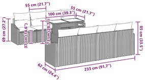 9 darabos Kerti Kanapé Készlet Párnákkal, Fekete, Poli Rattan