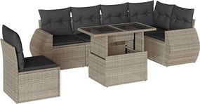 vidaXL 7 részes világosszürke polyrattan kerti ülőgarnitúra párnákkal