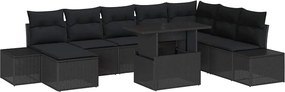 vidaXL Kerti Kanapé Szett tárolóval 9 pcs Fekete Poli rattan