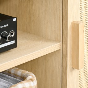 HOMCOM TV Állvány 2 Rekesz 2 Szekrény Rattan Ajtó 115L x 40W x 48H cm MDF Világos Fa Hatású | Aosom
