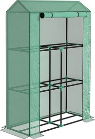 Outsunny Üvegház Polcokkal, Felgombolható Ajtóval - Téltűrő Acélvázas Üvegház, Üvegház Erkélyre, Kertbe, Paradicsom Ház UV Védelemmel 100x40x150cm Zöl