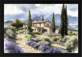 Poszter Keret Fa Olaszország Toszkána Levendula Ciprus Kőház 60x40