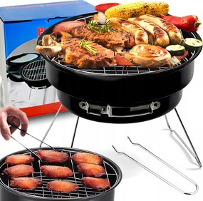 Kerti Grill Hordozható Szén Összecsukható Turista Kempingezéshez, kerek