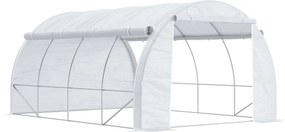 Outsunny 4 x 3 x 2 m Polytunnel Üvegház, Görgethető Fedéllel, UV Védelem, Acél Váz, Fehér | Aosom