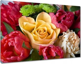 Vászonkép 100x70 Tulipáncsokor rózsával