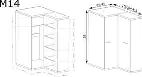 Aldabra Mediolan M-14 gardróbszekrény, hikora fa