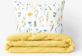 Goldea krepp ágyneműhuzat duo - magyar rét, sárga hátoldal 140 x 200 és 70 x 90 cm