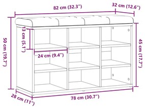kézműves tölgy szerelt fa cipőtároló pad 82x32x50 cm