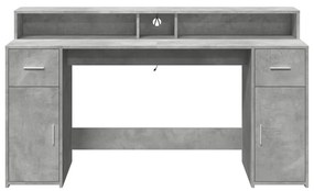 betonszürke szerelt fa íróasztal LED-világítással 160x55x91 cm