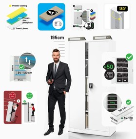 Fém iratszekrény JAN H, 900 x 1950 x 400 mm, fehér