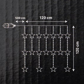 Stars kültéri fényfüggöny , 120x120 cm, LEDmeleg fehér, időzítő, 8 funkció, 120 cm