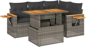 vidaXL 5 részes szürke polyrattan akácfa kerti ülőgarnitúra párnákkal