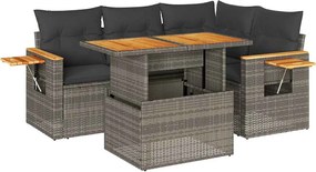 vidaXL 5 részes szürke polyrattan akácfa kerti ülőgarnitúra párnákkal