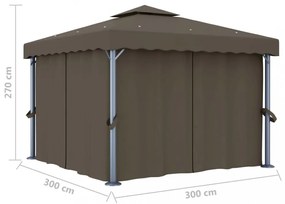 tópszínű pavilon függönnyel és LED fényfüzérrel 3 x 3 m
