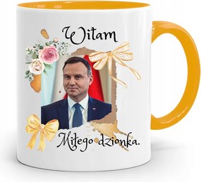 Duda András Sárga Elnöki Bögre Nyomtatott Mintával