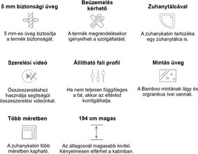 Spirit BAMBOO 80x80x194 cm íves zuhanykabin, erősített akril zuhanytálcával