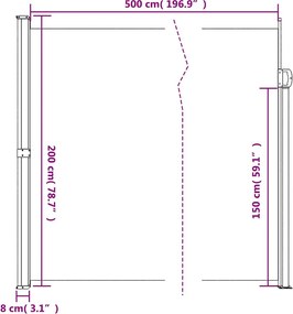Barna behúzható oldalsó napellenző 200 x 500 cm