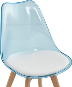 Szék, átlátszó kék, akril/ekobőr/bükk, BALI 2 NEW