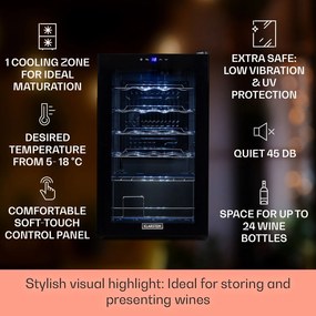 Klarstein Shiraz 24 Uno, borhűtő, 63 liter, 24 palack, 5-18°C, érintőképernyős vezérlőpanel