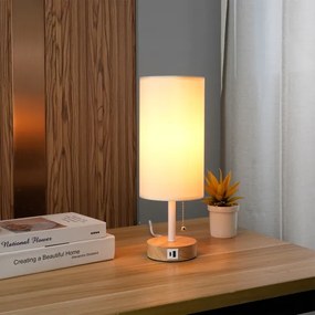 Brilagi - Asztali lámpa USB-porttal TABLON 1xE27/25W/230V tölgy/fehér/krém