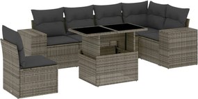 vidaXL 7 részes szürke polyrattan kerti ülőgarnitúra párnákkal