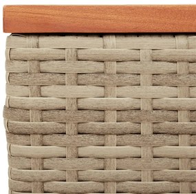 2 db bézs polyrattan és tömör fa kerti kisasztal 55x34x37 cm